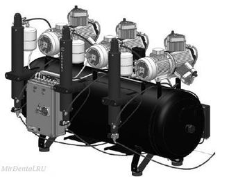 Компрессор стоматологический 2х6 цилиндра для 12 установок, (с 4 осушителями (без кожуха), 952 л/мин, ресивер 300 л | Cattani (Италия)