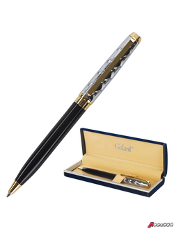 Ручка подарочная шариковая GALANT «Consul», корпус черный с серебристым, золотистые детали, пишущий узел 0,7 мм, синяя. 140963