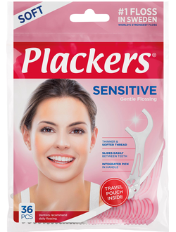 Флоссер Plackers Sensitive с запатентованной нитью Tuffloss, в комплекте чехол для хранения,  Plackers, 36 шт.