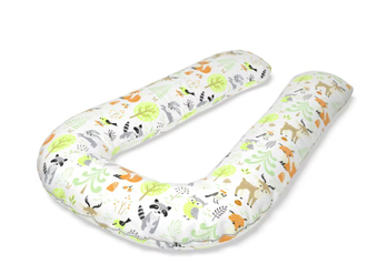 Подушка обнимашка U 340 см шарики полистирола внутри  с наволочкой хлопок цвет лесные звери