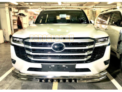 Защита переднего бампера тройная с защитой «акула» d76/60/42 для Toyota Land Cruiser 300 (Юбилейная) 2021-