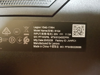 LENOVO LEGION Y540-17IRH ( 81Q400DFRK ) ( 17.3 FHD IPS 144Hz I7-9750HF RTX2060(6Gb) 16Gb 1Tb + 256SSD )