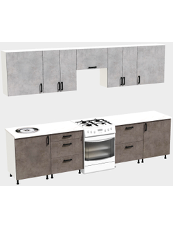 Кухня Эконом 2,4 метра (1200х1200) Цвет: Цемент светлый/Цемент темный