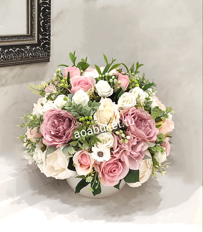 Композиция из искусственных цветов в подарок - Розетта № МС022 - в Москве