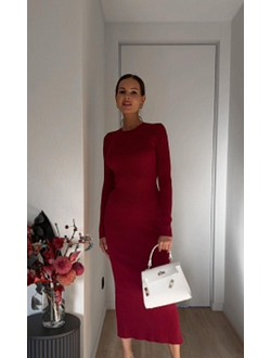 Трикотажное платье длины миди с разрезом со спины (бордо)