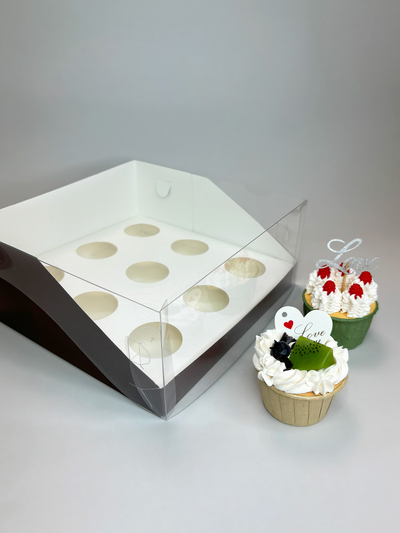 Коробка на 9 капкейков с прозр. кр. (шоколад), 235*235*100мм
