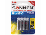 Батарейки КОМПЛЕКТ 4 шт., SONNEN Alkaline, AAA (LR03, 24А), алкалиновые, мизинчиковые, в блистере
