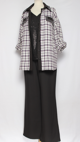 КОСТЮМ БРЮЧНЫЙ "Твид бусины" сиреневая клетка р.50-56