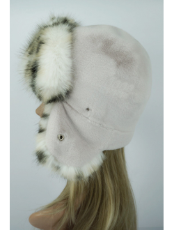 Ушанка "НОН-СТОП" пудра + рысь (со всех сторон)