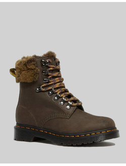 Зимние ботинки Dr. Martens 1460 SERENA COLLAR STREETER & MILO FUR KHAKI GREY & BROWN