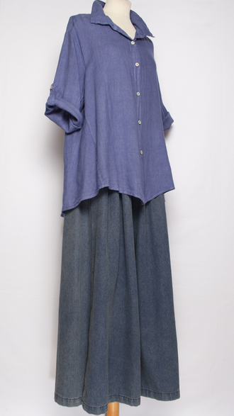 Рубашка лён "ПРЯМАЯ РАСКЛЕШЕННАЯ" джинс р.50-54