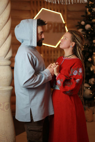 Рубаха с капюшоном «Утро Сварога» небесная