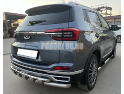 Защита заднего бампера двойная с перемычками Папа Тюнинг d60/42 для Chery Tiggo 4 Pro 2022-