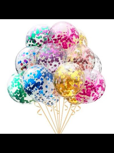 ВОЗДУШНЫЙ ШАР С ГЕЛИЕМ С КОНФЕТТИ "АССОРТИ" 30СМ