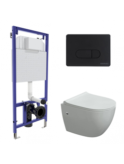 Комплект BERGES: инсталляция NOVUM, кнопка D5 Soft Touch черная, унитаз OKUS, сиденье дюропласт Toma Slim SO, микролифт, быстросъем