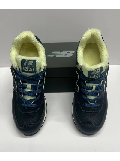 New Balance 574 Leather Blue с мехом женские