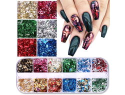 ДЕКОР ДЛЯ НОГТЕЙ ХЛОПЬЯ 12 ШТ--------FOLIE PENTRU UNGHII 12 b.