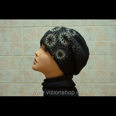 Красивый берет женский с украшениями Сваровски Vizio Италия 5883 вязаный