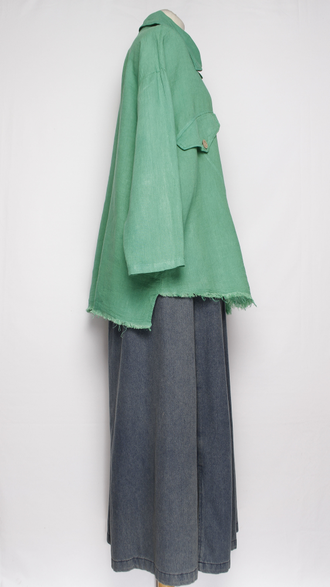 Блуза-жакет лён "КЛАПАНЫ ВИНТАЖНАЯ " яблоко, бирюзовая р.48-56