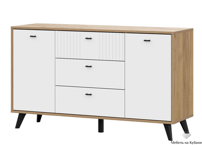 Милан Комод 3 ящика двухстворчатый Дуб Золотой/Белый матовый