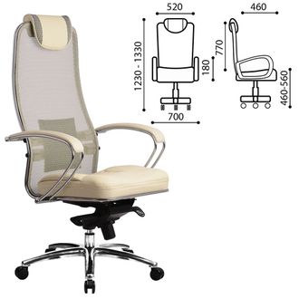 Кресло офисное МЕТТА "SAMURAI" SL-1, сверхпрочная ткань-сетка/кожа, бежевое