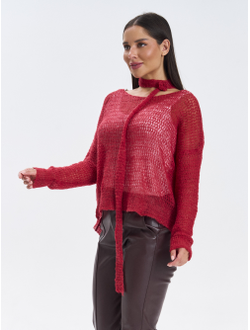 Кофта прозрачная вязаная оверсайз с шарфом