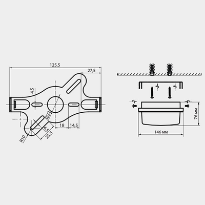 Светодиодный светильник  прямоугольный с датчиком движения для ЖКХ, чертеж