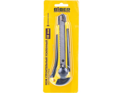 Строительный усиленный нож (обрезиненный корпус, 3 запасных лезвия) 18мм Biber