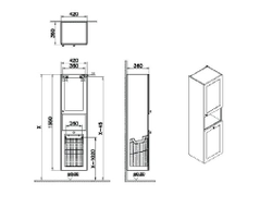 Пенал высокий, Vitra Root Classic, 40 см, с корзиной для белья, матовый белый, правосторонний, 68524