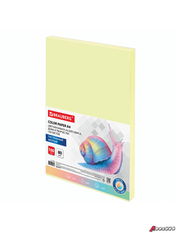 Бумага цветная BRAUBERG, А4, 80 г/м2, 100 л., пастель, желтая, для офисной техники. 112446