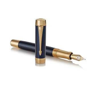 Ручка перьевая PARKER "Duofold Prestige Blue Chevron GT", перо M, корпус синий, позолоченные детали, черная, 1931370