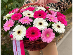 Огромная корзина из разноцветных гербер