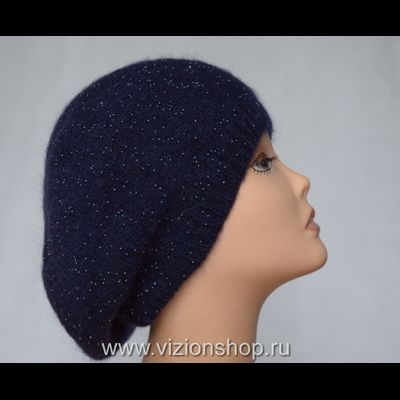 Итальянский берет с бисером тонкий вязаный женский Vizio Италия 6459 ВО синий