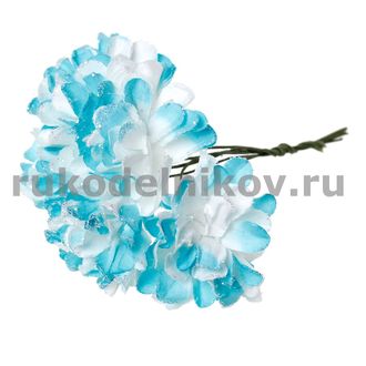 бумажные цветы "Хризантема с блестками", цвет голубой, 12 шт/уп