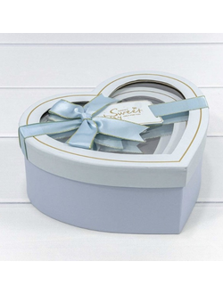Коробка подарочная "Сердце" с окном и бантиком (голубая), 16,2*14,3*6см