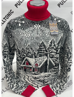 Мужской свитер Домик в лесу 03