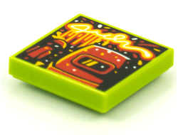 Tile 2 x 2 with Groove with BeatBit Album Cover - Red Welding Mask and Microphone Pattern, Lime (3068bpb1616)