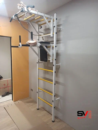 Шведская стенка с турником рукоходом, брусьями и детским навесным для дома к стене    "Рукоход"