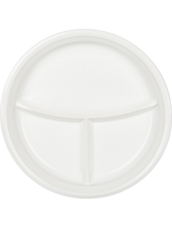 Тарелка одноразовая d 220мм, 2-х секционная, белая, ПП, 100 штук в упаковке