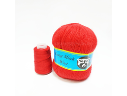 Пряжа Норка длинноворсовая (Long mink wool) синяя этикетка, цвет 10 ярко-красный