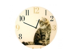 Настенные часы Серебристый котенок стеклянные 30 см