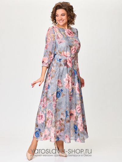 Элегантное шифоновое платье в розовом цвете с цветочным принтом