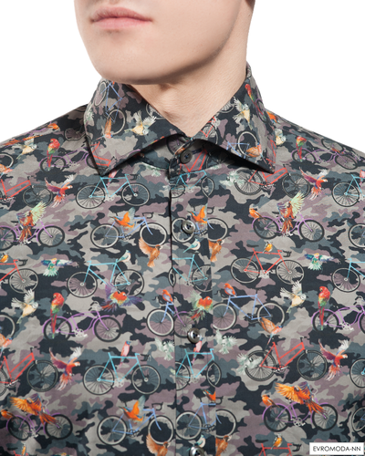 Рубашка мужская Ливас-SF06W с принтом размер вор. 38 (Акция)