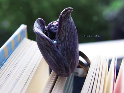 Ночная Фея (Фея Цветов). Авторское кольцо с цветком из полимерной глины и стразами Swarovski