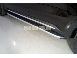 Пороги алюминиевые с пластиковой накладкой (карбон серебро) 2120 мм ТСС для Haval H5 2024-