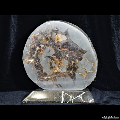 Септария - полированный спил на подставке из камня. 210*85*230мм