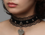 Чокер "Искушение" кружево и сердце, цвет чёрный в серебре