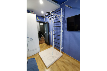 ШВЕДСКАЯ СТЕНКА РЕКОРД X1 (С ОПОРОЙ НА ПОЛ) ТУРНИК РУКОХОД, цвет металла белый + канат, кольца гимнастические + МАТ ГИМНАСТИЧЕСКИЙ 1,0Х1,0Х0,1 М "PERFETTO SPORT" БЕЖЕВЫЙ СКЛАДНОЙ