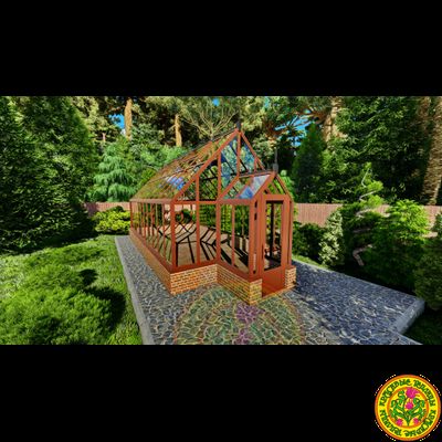 Базовая комплектация теплицы в английском стиле с холлом из стекала и алюминия СКАРЛЕТТ размером 7000 х 3500 мм