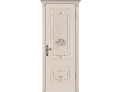 Дверь  распашная Прага крем с декором "розы".
